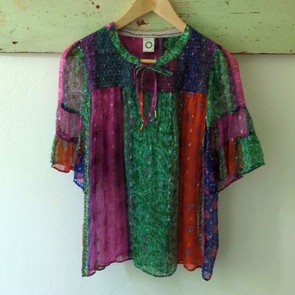 ANTHRO I Boho Sheer Smocked Antonella Peasant Blouse Top by Akemi + Kin, XS - Picture 5 of 15